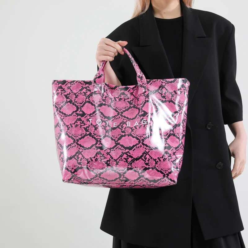 Retro Women's Tote Handbag Large Capacity PU Textured Top-Handle Bag Ladies Grocery Hand PVC Waterproof Daily Shopping Bags