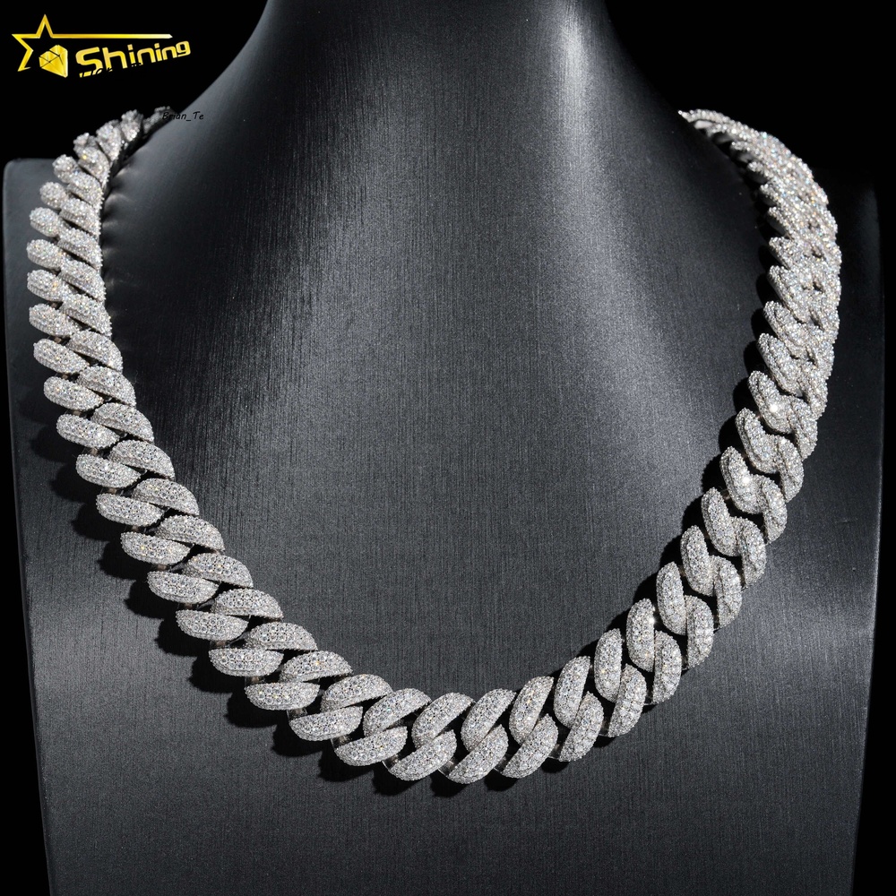 GRA Pass Diamond Tester Hip Hop Jewelry 925 Silver 18MM Width VVS Diamond Moissanite Iced Out Cuban Link Chain