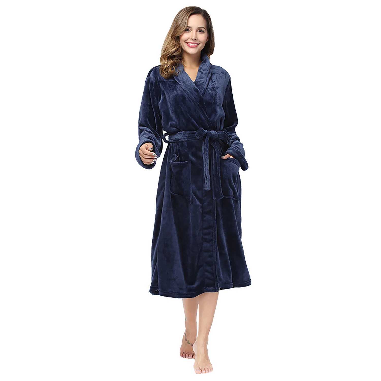 Womens solid color lapel bathrobe autumn and winter models facecloth warm and comfortable long-sleeved robe homewear C251104