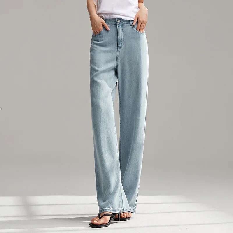 Semir Jeans Women Elastic Waist Long 2024 New Summer Version Cool Feeg Wide-Leg Trousers