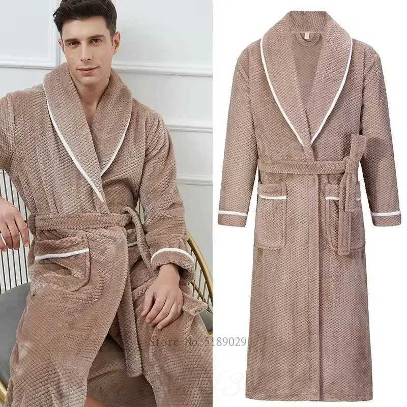 Oversize 3XL 4XL Winter Thicken Warm Sleepwear Kimono Bathrobe Gown Flannel Men Long Robe Loose Coral Fleece Homewear Loungewear C251104