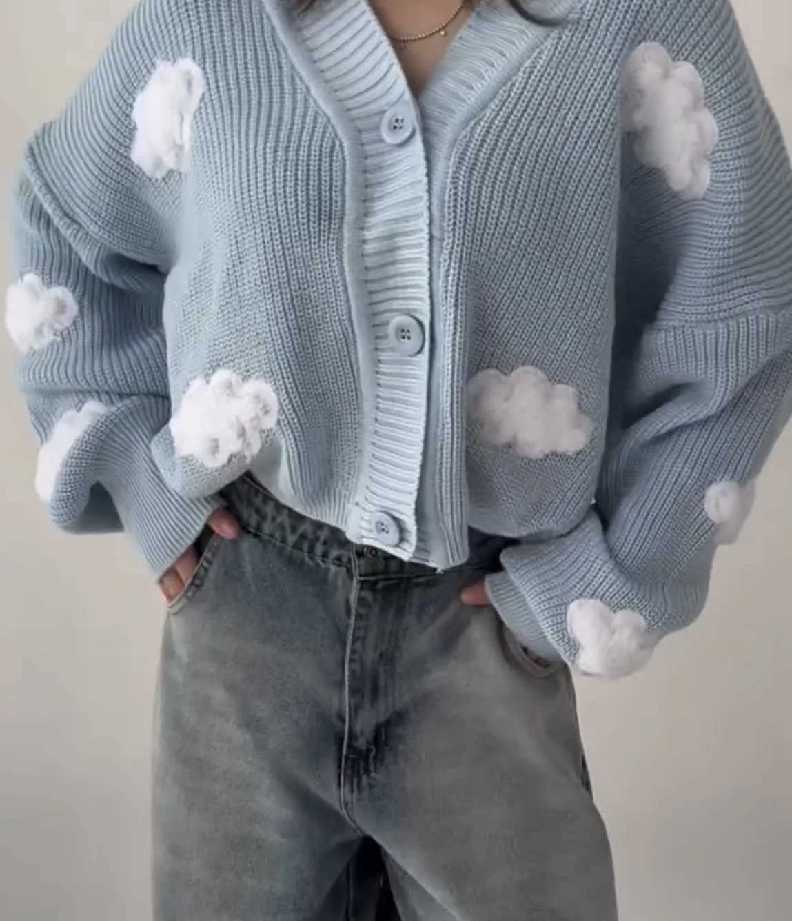 NEW Harajuku Spliced Cardigan Knit Sweater New Fashionable Casual Sweater Women American Y2k Cloud Embroidery Clothing Women J251103