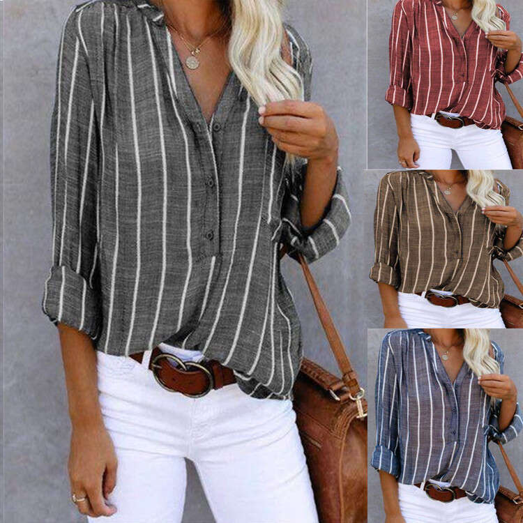 Simple and fashionable printed striped shirt, women's 2025 temperament versatile new trendy clothing ins