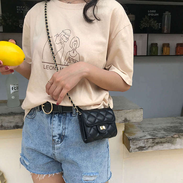 2025 New Fashion Women's Quilted Small Square Mini Chain Student Wallet Korean Style Crossbody Bag