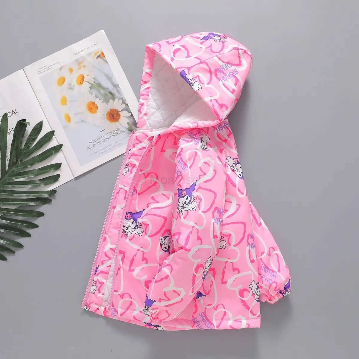 Sanrio Kuromi Girls Hooded Coats Autumn Winter Children Cotton Clip Jackets Spring Teen Kids Casual Fashion Outerwear Windbreaker H251104