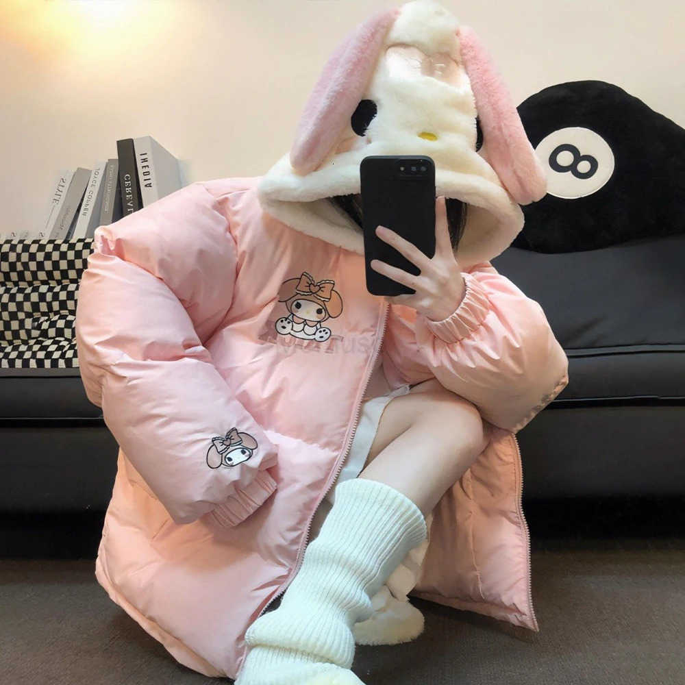 Sanrio Anime Winter Girls Down Jacket Pochacco Cartoon Cute My Melody Thicken Cotton Clothes Stand Collar Coat Loose Warm Sweet Tops H251104