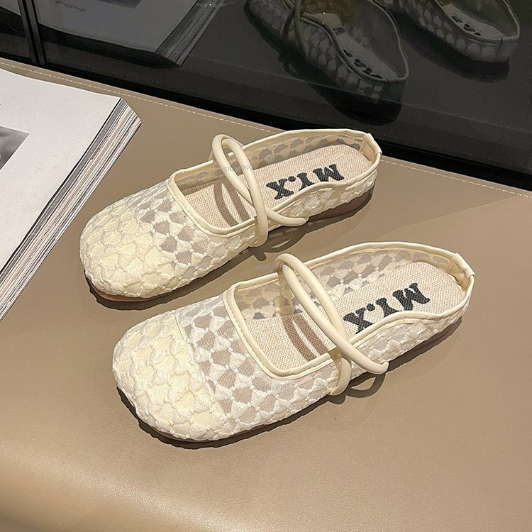 Designer Sandals With Free Shipping Mesh Breathable Baotou Half Dragged Women S Korean Edition One Word Casual Flat External Wearing Round Head Soft B
