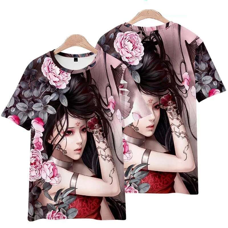 Vintage Sexy Beauty 3D Anime Print Men's T-shirt Fashion O-neck T Shirt for Men/Women Short Sleeve Top Oversized Streetwear Tees