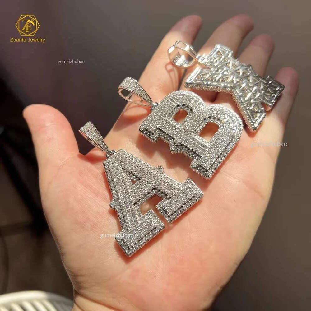 Fashion Fine Jewelry Moissanite Charm Pure Sier Single Initial Name Letter Custom Ice Out Pendant for Gift