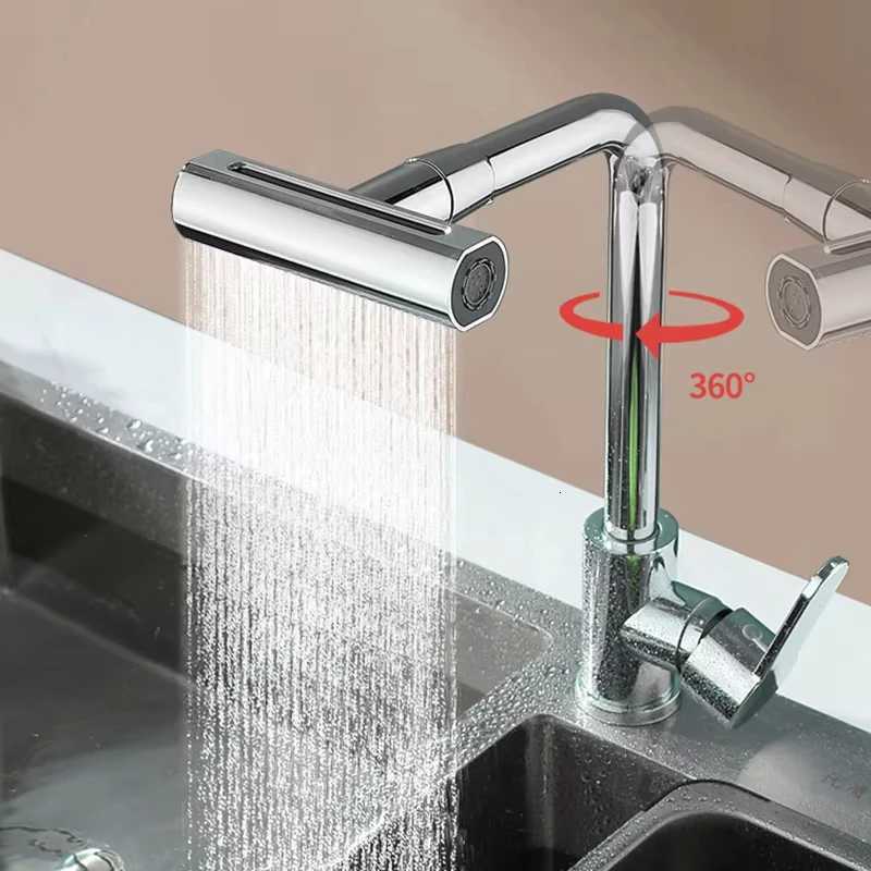 Waterfall kitchen faucet stainless steel 360 rotating waterfall flow spray hot and cold water sink mixer kitchen faucet Y251104