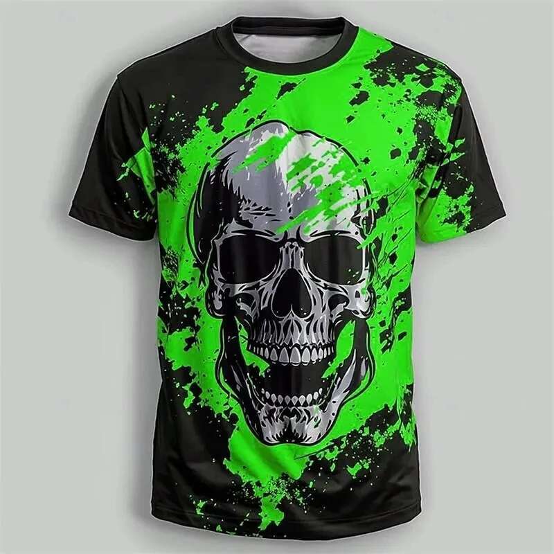Summer Fashion New Printed T-shirt with Skull Pattern Round Neck Short Sleeve Plus Size Comfortable Men's Top