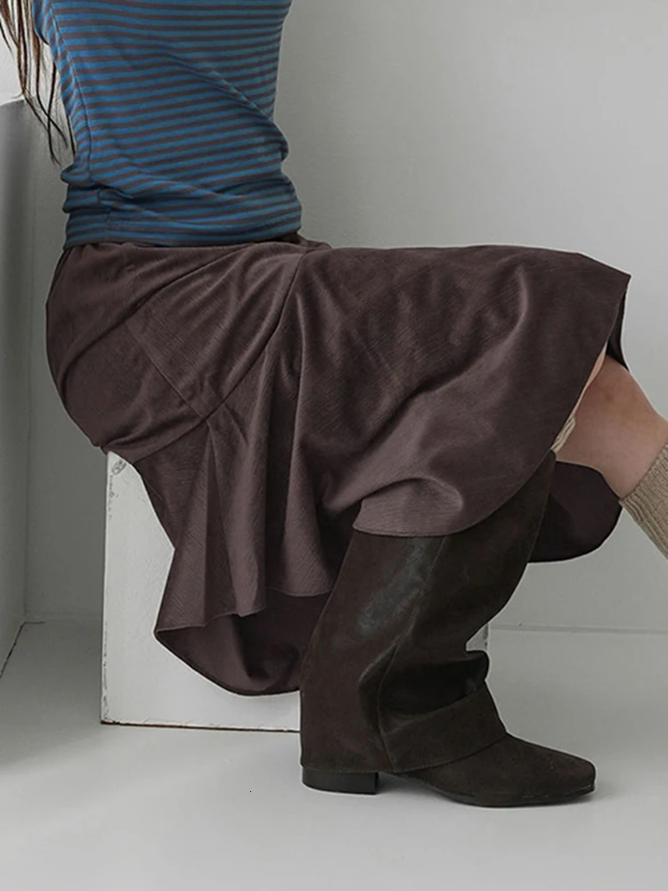 Rockmore Retro Straight Skirt Womens Irregular High Waist Y2K Retro Casual Street Clothing Knee Length Midi Skiing Harajuku Korea 250324