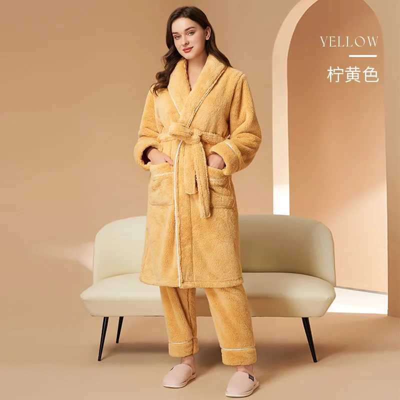 Men Winter Extra Long Warm Flannel Bathrobe Pant Sets Plus Size Coral Fleece Robes Long Sleeve Bath Robe Pijama Women Sleepwear C251104