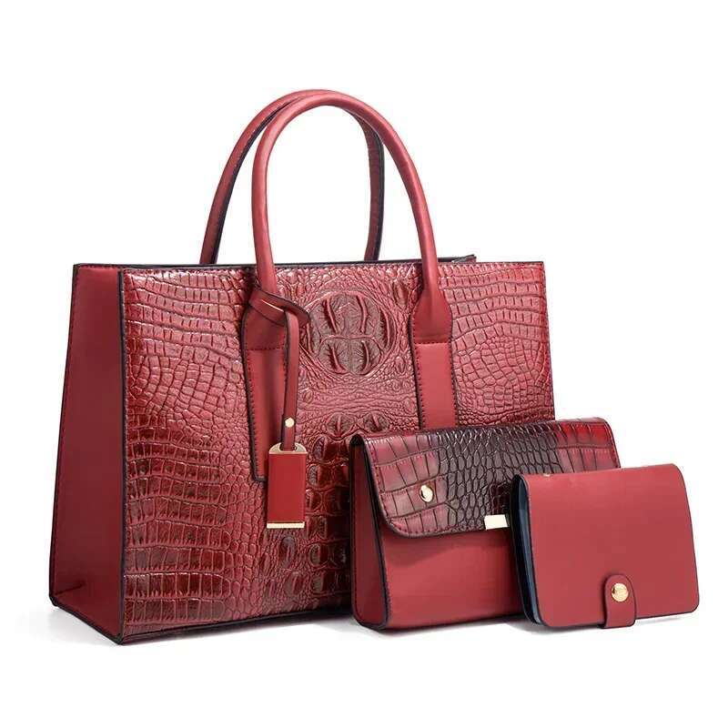 TRAVEASY 2024 New Crocodile Pattern Handbag Women PU Leather Vintage Style Shoulder Bag Large Capacity Laides Hand Bags