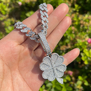 Light Luxury Creative Square Full Diamond Letter Pendant Petal Internet Celebrity Trend Hip Hop Unisex Necklace - view 4