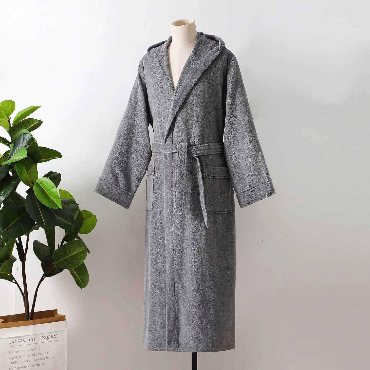 Bathrobe Man Extra Long 100 Cotton Male Thick Towel Fleece Dressing Gown Mens Bathrobe Winter Robe Plus Size XXL Robe Pajamas C251104