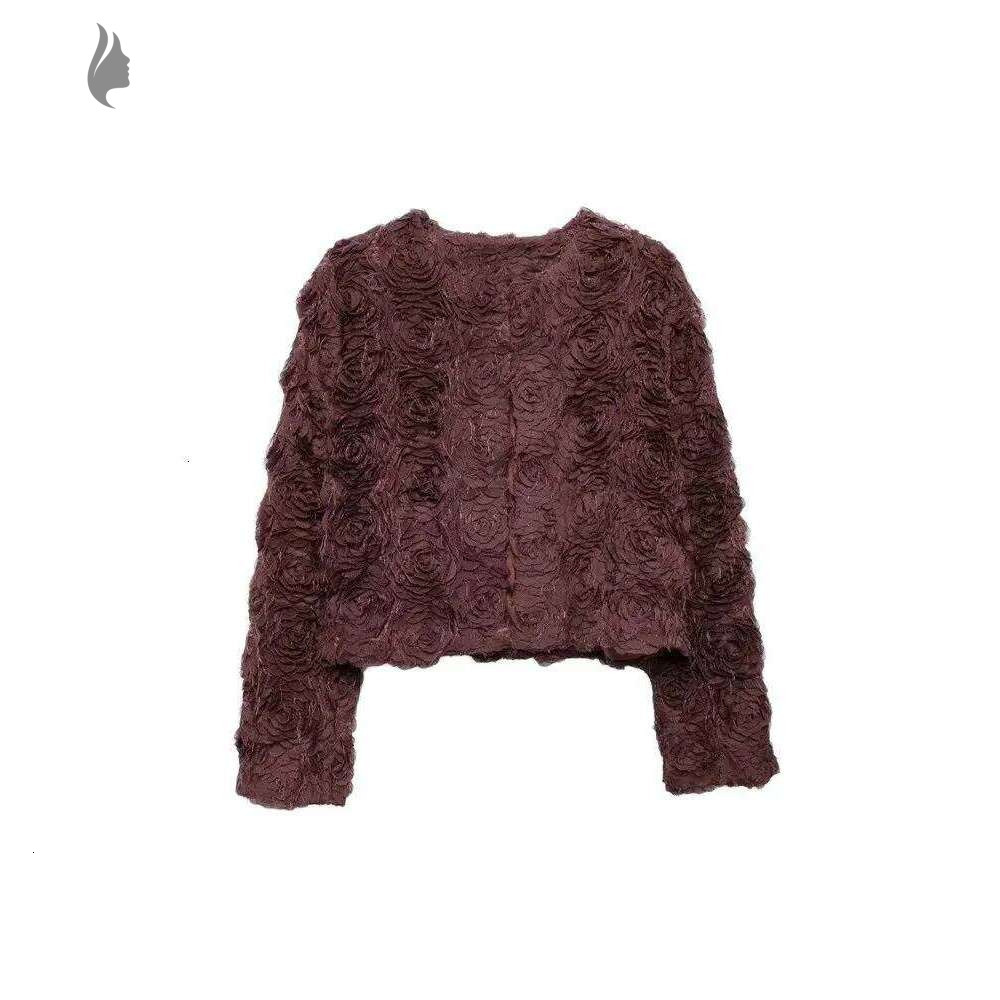 hoodie hoodie Women Fashion Flower-shaped Textured Cropped Jacket Coat Long Sleeve Snap-button Female Outerwear Chic Tops jacket jacket