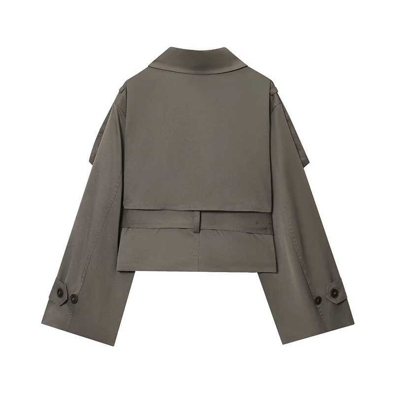 Womens Short Trench Coat Autumn Fashion Single Breasted Long Sleeve Trench Streetwear Female Outerwear Chic Tops J2511031