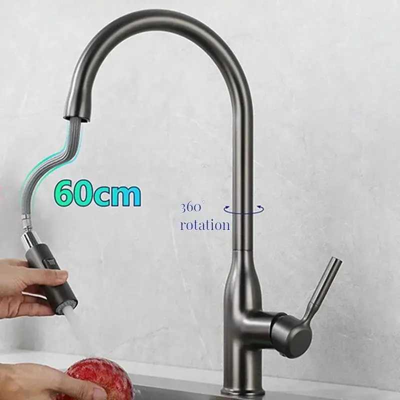 Pl Out Spout Kitchen Sink Faucet Spring Faucets 360 Rotation Mixer Tap Hot Cold Water with Pl Down Tap Sprayer with Hose Y251104