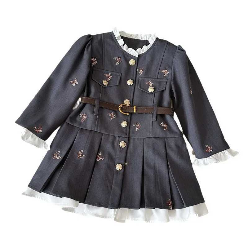 2025Girls Spring and Autumn New Style Long Sleeve Western Style Lace Plaid Princess Dress C251104