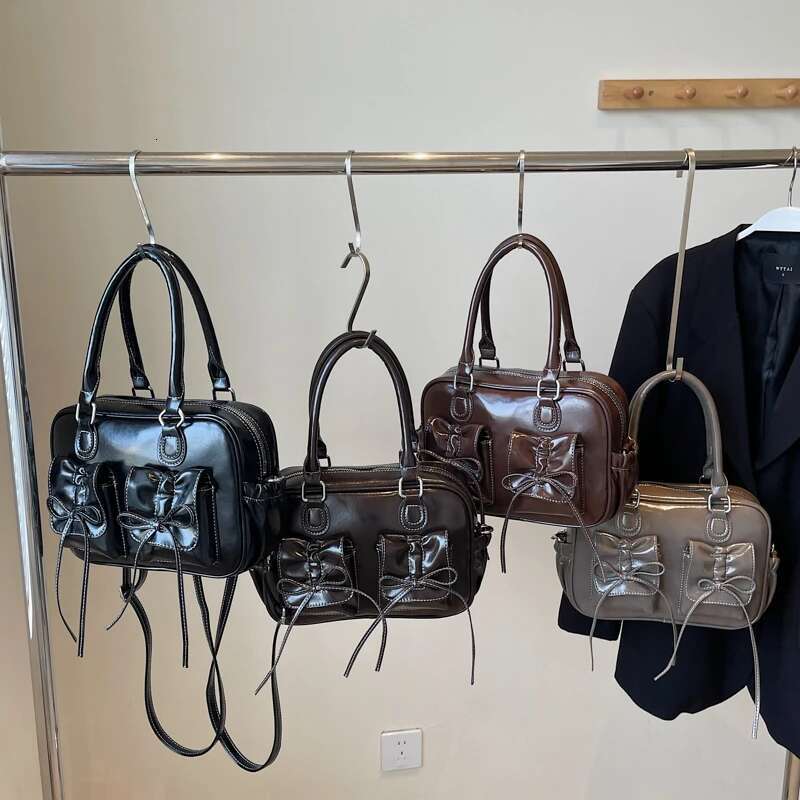 LEFTSIDE Small Bow Design PU Leather Simple Crossbody Bags For Women 2024 Y2k New Trends Shoulder Bag Females Handbags