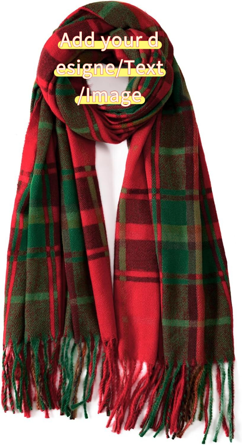 Custom Christmas gifts Winter Scarfs Women Womens Fashion Cashmere Scarf Plaid for Winter, Long Blanket, 79" x 28"