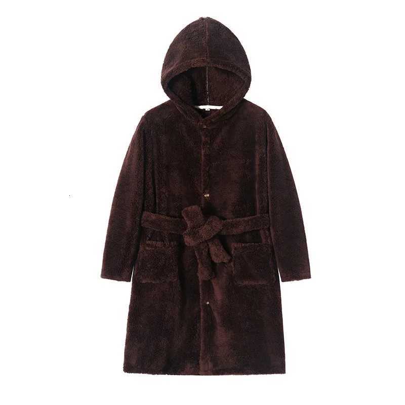Winter Thicken Bathrobes Men and Women Kimono Robes Couples Warm Fleece Hoodie Bathrobe Mnes Long Sleeve Home Robes With Belt C251104