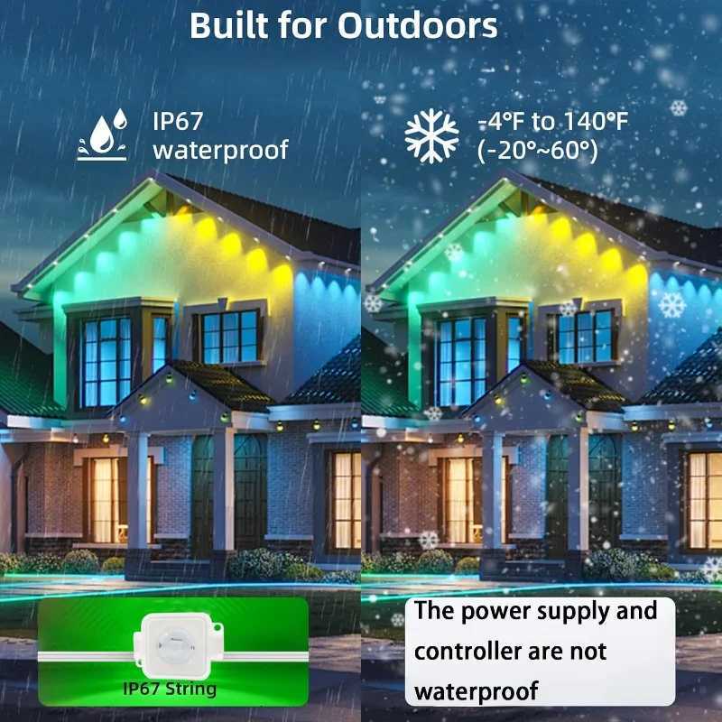 300FT Permanent Outdoor RGB Lights IP67 Waterproof Smart Eave Lighting with App Remote Control for House Roof Christmas Decor Z251101