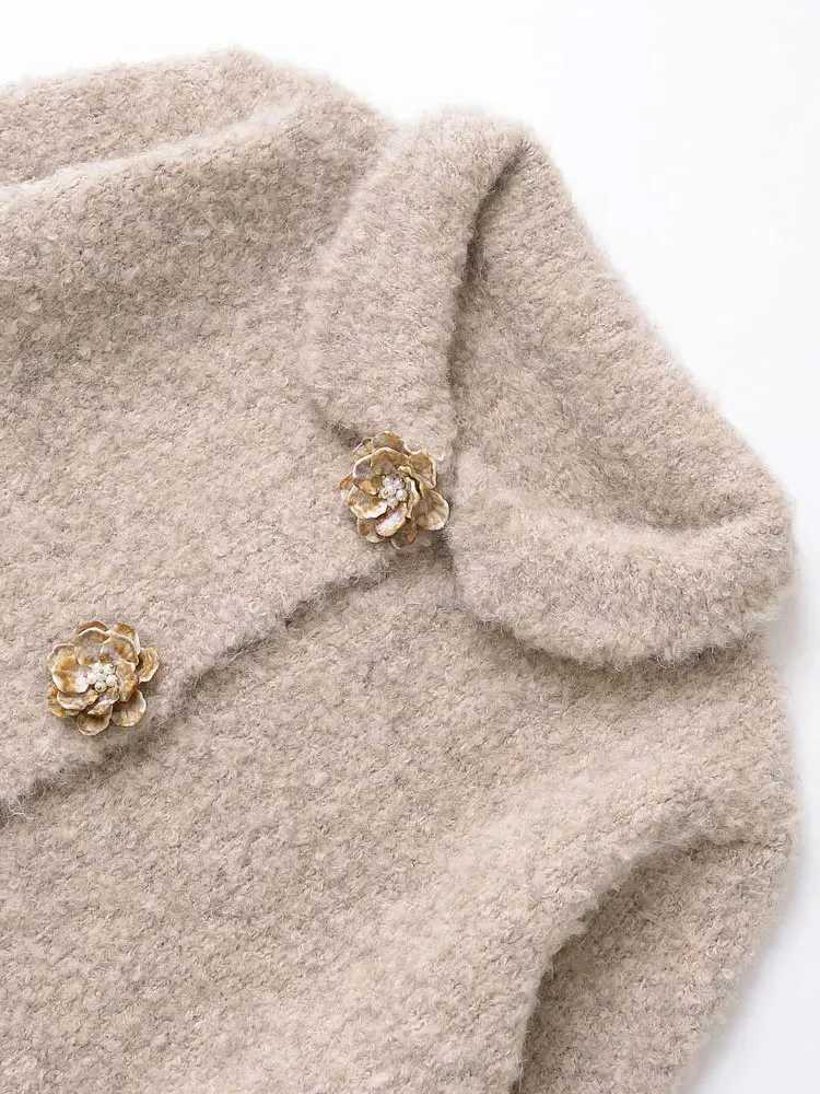 Womens Floral Button Knit Cardigan Sweater Lapel Collar Long Sleeve Chic Outerwear Fashion Top J251103