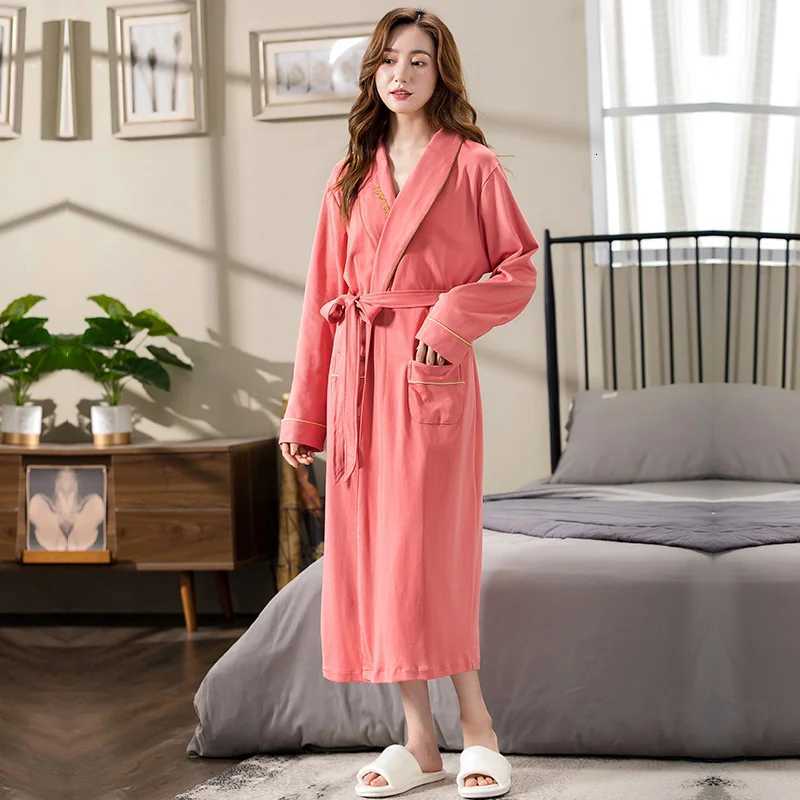 Womens autumn cotton robes big yards M-4XL letter pattern bathrobes morning house coat medium long spring nightgown spa kimono C251104