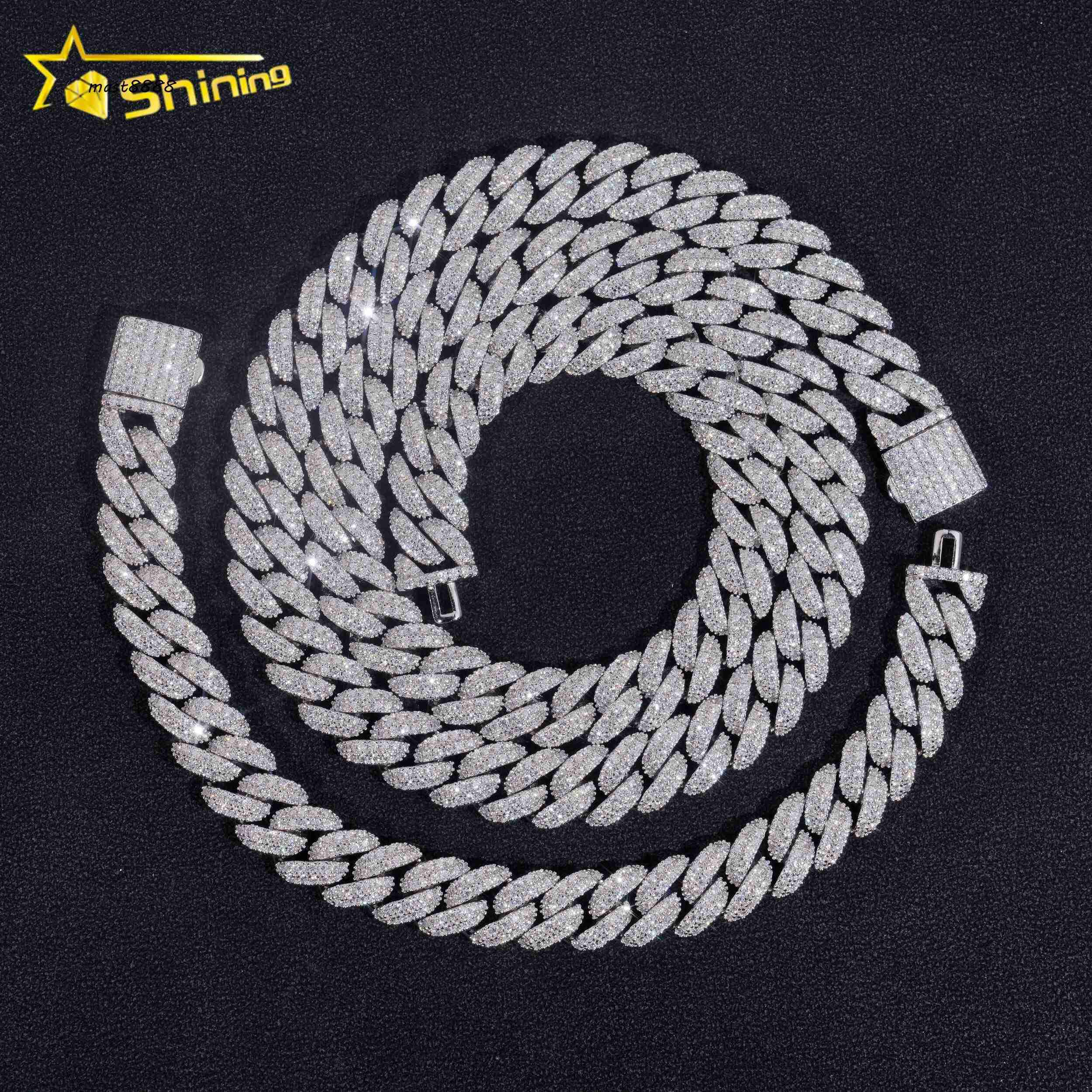 Factory Price High Quality VVS Diamond Two Row Moon Shape 925 Silver 10MM Moissanite Cuban Link Chain