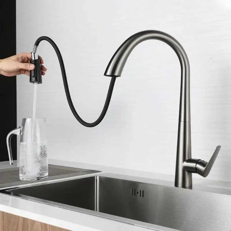 Kitchen Hot and Cold Faucet Pl-Out Stainless Steel Dual Outlet Sink Faucet Mixer Tap 360-Degree Rotatable Kitchen Faucet Y251104