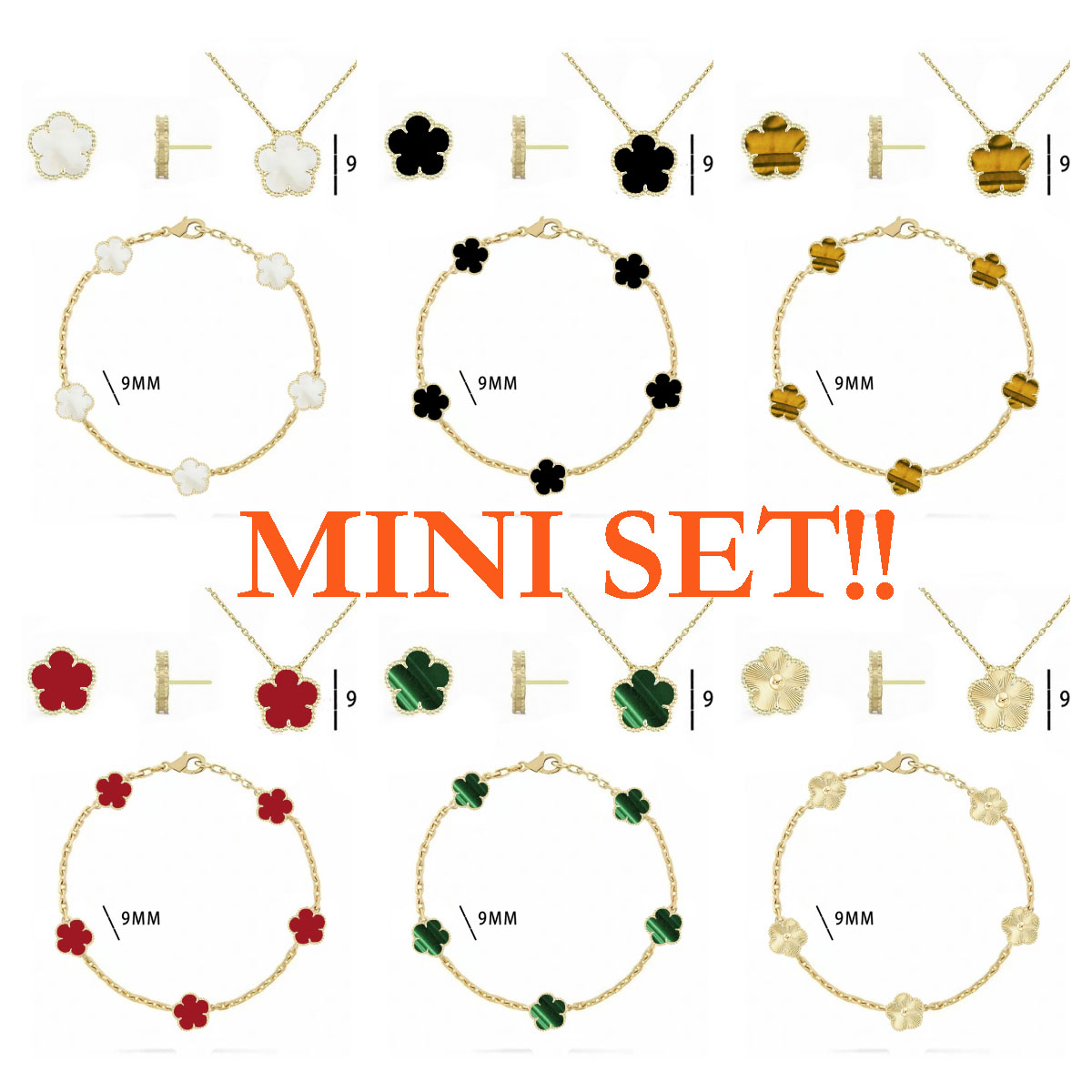 designer bracelet mini clover necklace sets women 18k gold plated earrings charm bracelet jewelry sets desinger 9mm clover bracelet charm bracelet gift braclet