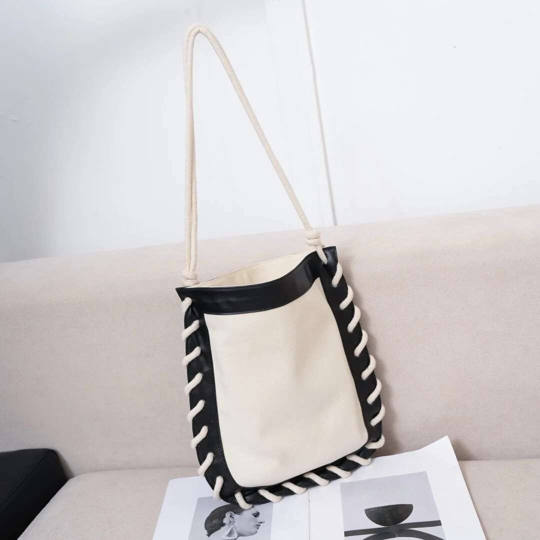 Top Layer Cowhide Canvas Woven Tote 2025 New Niche Design Women Large Capacity Fashion Vintage One-Shoulder Crossbody Bag