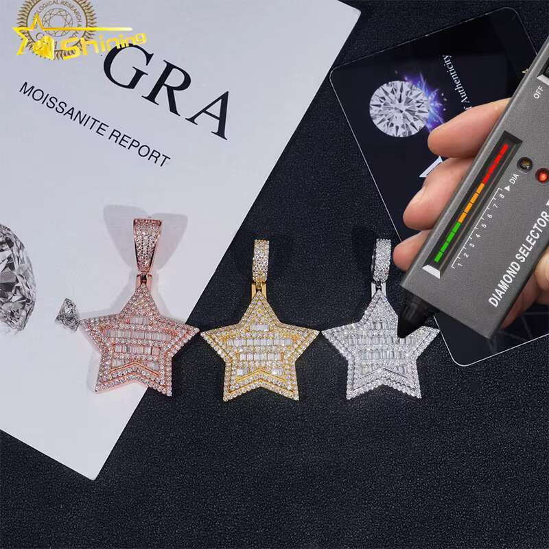 Ready to Ship Star Pendant 925 Sterling Silver VVS Moissanite Pendant Iced Out Diamond Pendant Fine Jewelry