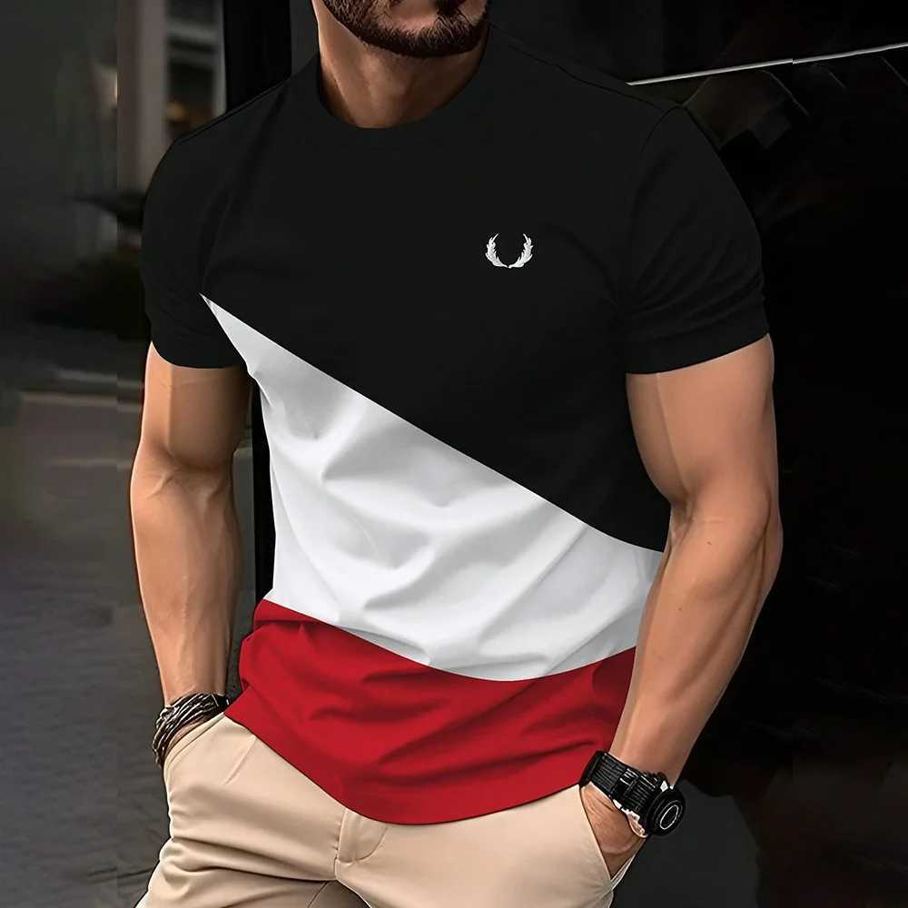 2025 Fashion Mens Color Printed T-shirt Casual Street Mens Work Staff Collar Short Sleeve T-shirt Large Mens Clothing W250403