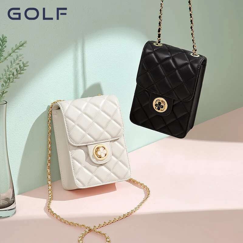 GOLF 2024 New Genuine Leather Mobile Phone Women's Gge Chain Small Square Bag Mini One Shoulder Crossbody