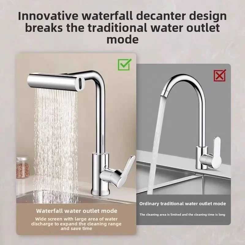 Gray Kitchen Faucets Pl Out Rotation Waterfall Stream Sprayer Sink Mixer Bed Nickle Water Tap Accessorie Y251104