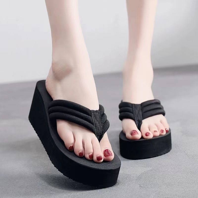 Designer Women's Sandals Flip Flops Summer Fashion High Heels Commuting Korean Version Height Increasing Slippers Thick Sole Sloping Heel Women S