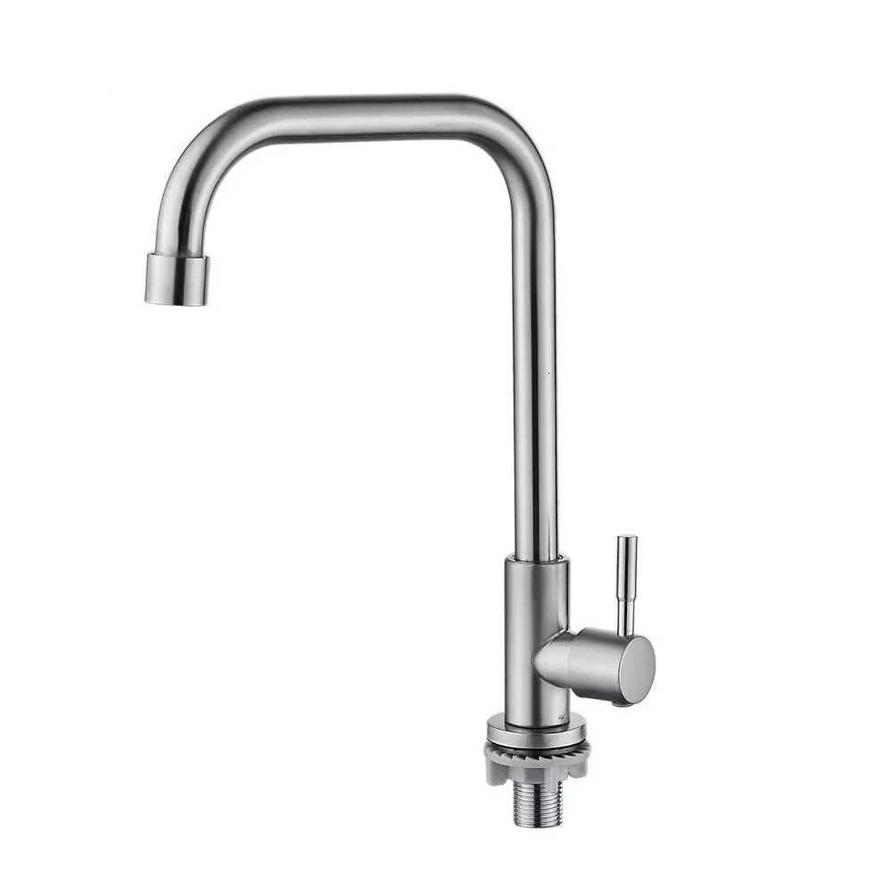 Stainless Steel Kitchen Faucet Single Lr Hole Tap Cold Sink Faucet Single Handle Deck Mounted Water Taphose not include Y251104