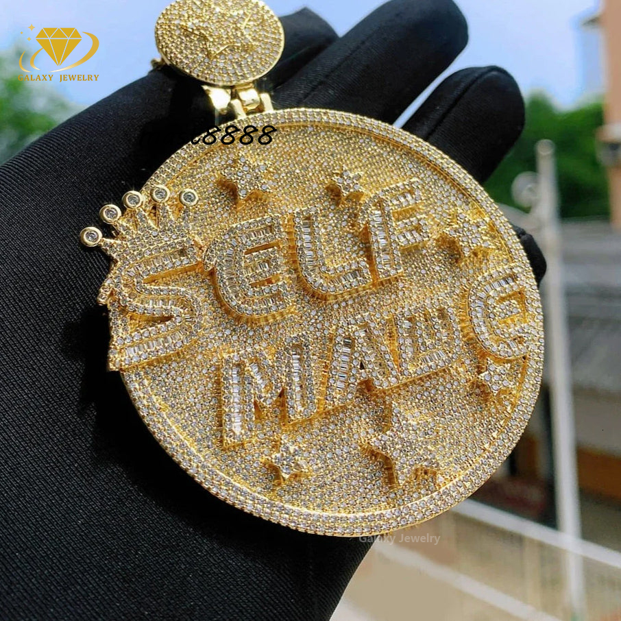Hiphop Jewelry 925 Sterling Silver Gold Plated Necklace Iced Out Full VVS Moissanite Diamonds Rappers Round Custom Pendant