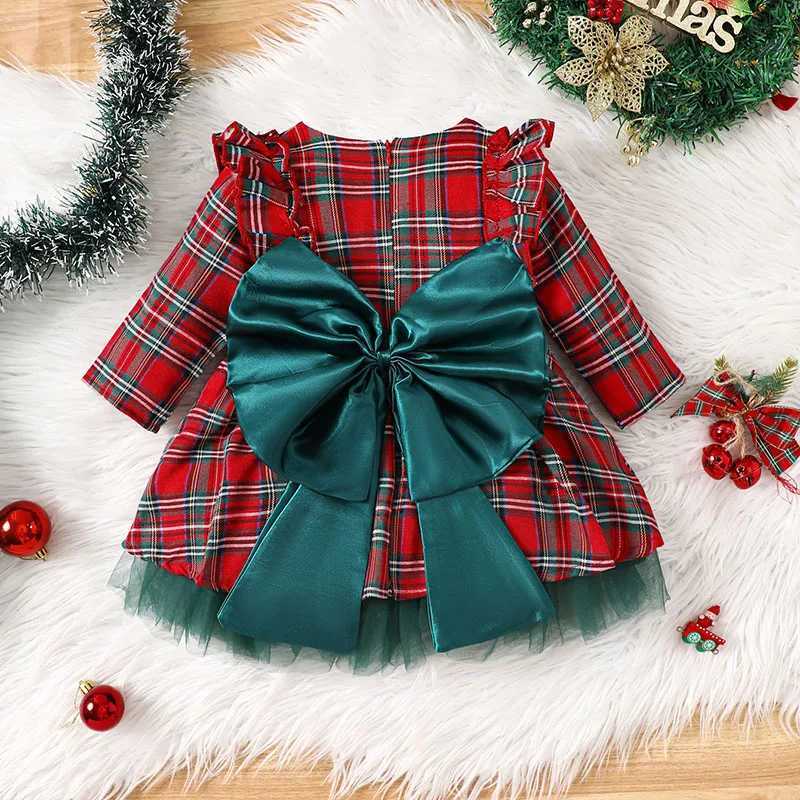 Toddler Girl Christmas Dress Red Green Plaid Dress With Bow Kids Outfits For Fall/Winter Long Sleeve Children Party Clothing C251104