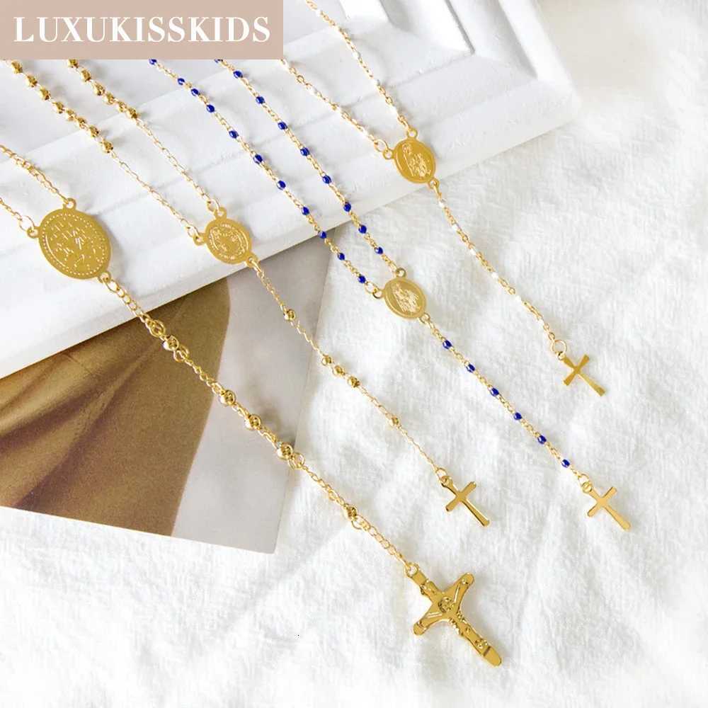 LUXUKISSKIDS Rosary Beads Christianity Necklaces Jesus Long Chains For Woman/Man Cross Pendants Steel Christian Jewelry PrayerXJ251104