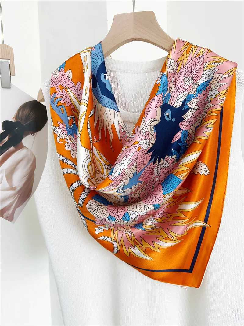 110CM Hems Rollerd Mulberry Scarf Silk Natural Hand Rolled Foulard Femme Hand-rolled Edges Square Bandana L251104