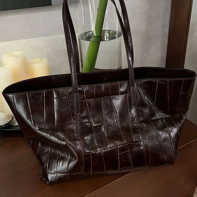 Super High-End Cowhide Tote Large Capacity Genuine Leather Crocodile Pattern Women Shoulde New Brand Shopping Bag