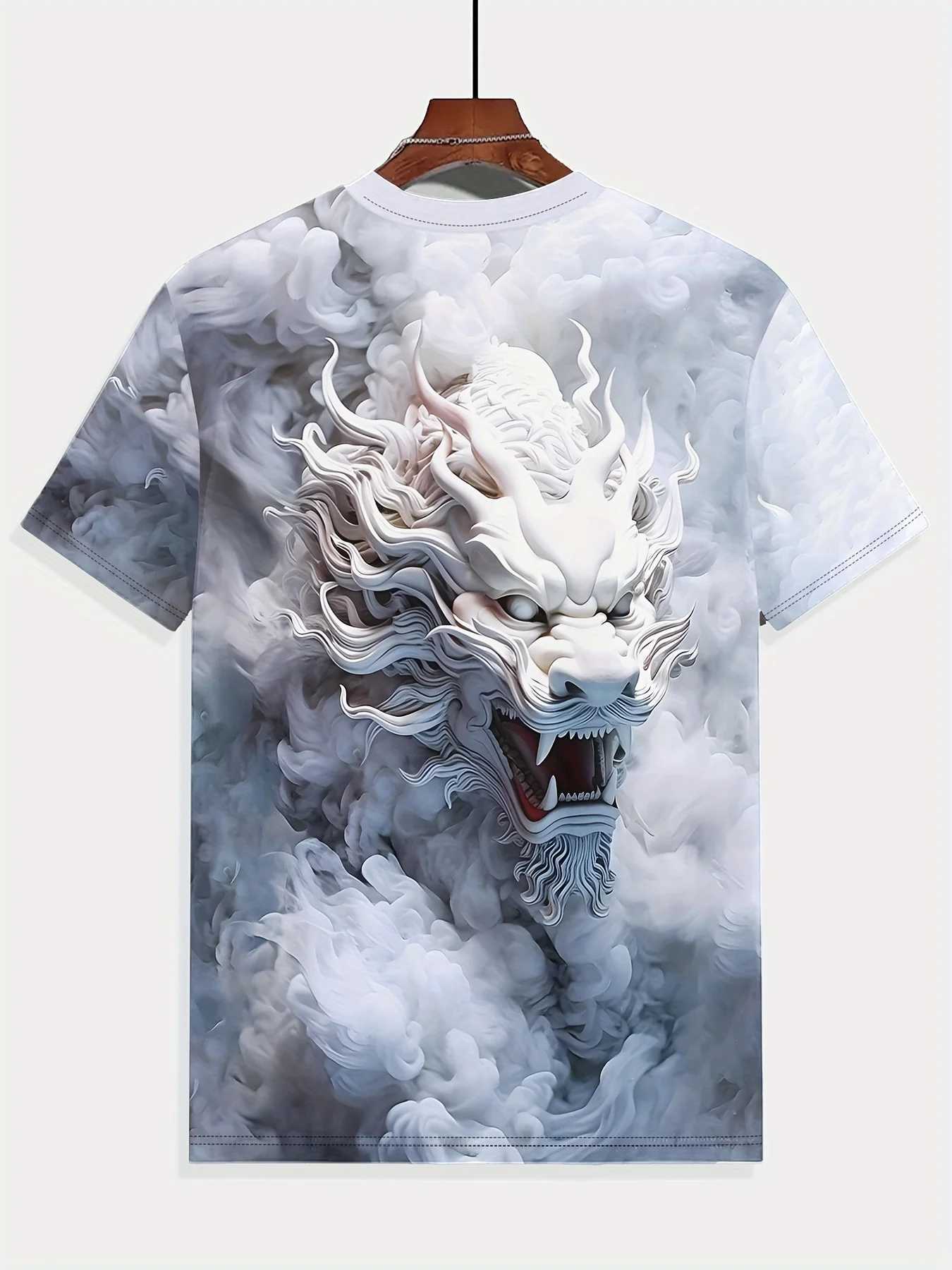 New Design Chinese Loong 3D Printing Crew Neckline Short Sleeve T-shirt Mens Casual Summer T-shirt Resort T-shirt Top W250403
