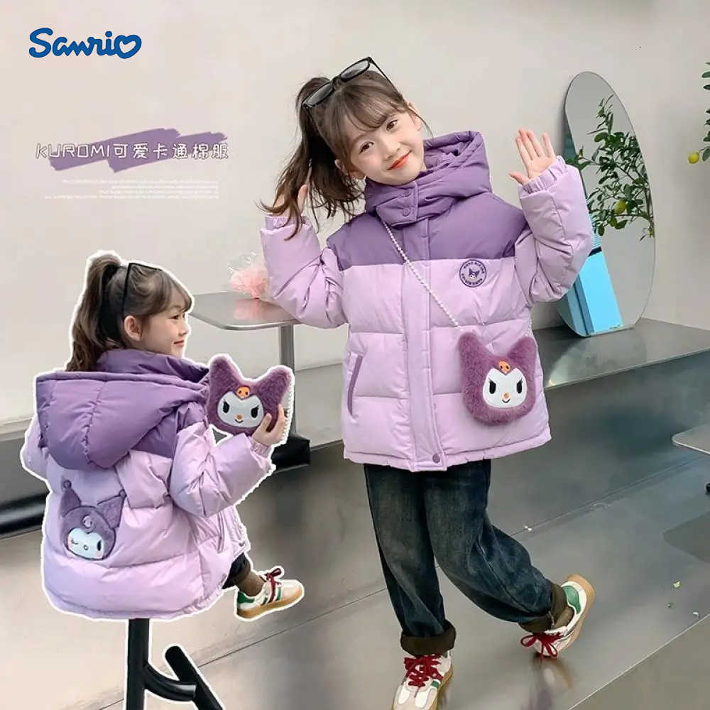Sanrio Kuromi Girls Y2K Down Jacket Autumn Winter Child Thicken Coat Cotton Coat Kawaii Pie Overcome Childrens Clothing H251104