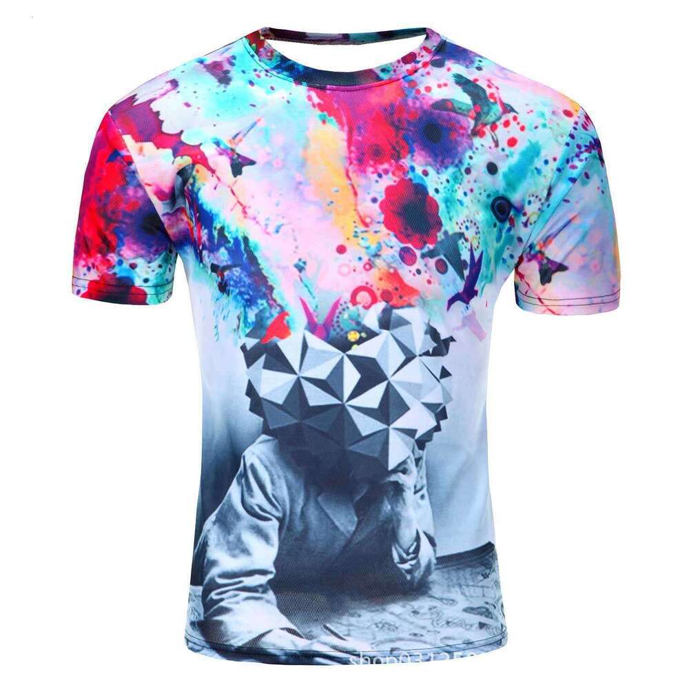 3D water droplet printed round neck mesh short sleeved T-shirt manufacturer wholesale 2025 new casual versatile fashion clothing
