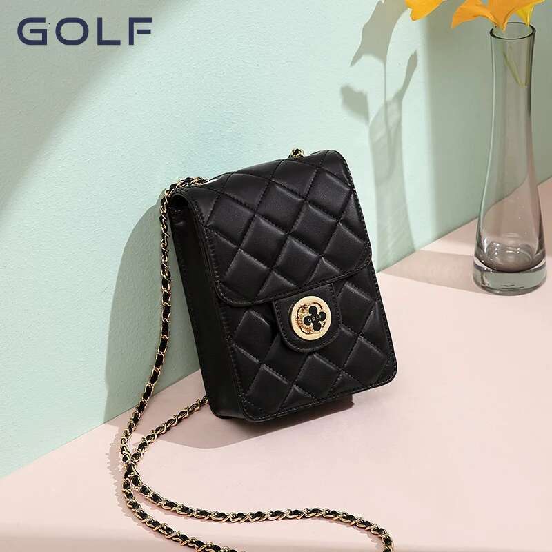 GOLF 2024 New Genuine Leather Mobile Phone Women's Gge Chain Small Square Bag Mini One Shoulder Crossbody