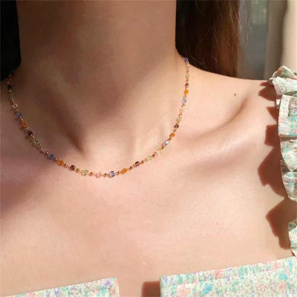 2023 Fashion Vintage Y2K Color Geometric Crystal Beads Necklace For Women Female Boho Simple Hip Hop Girl Choker Jewelry GfitXJ251104